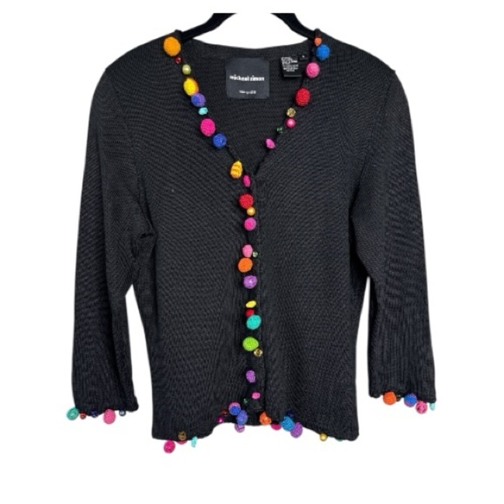 Vintage Michael Simon Embellished Cardigan Black Beaded 1999 Small